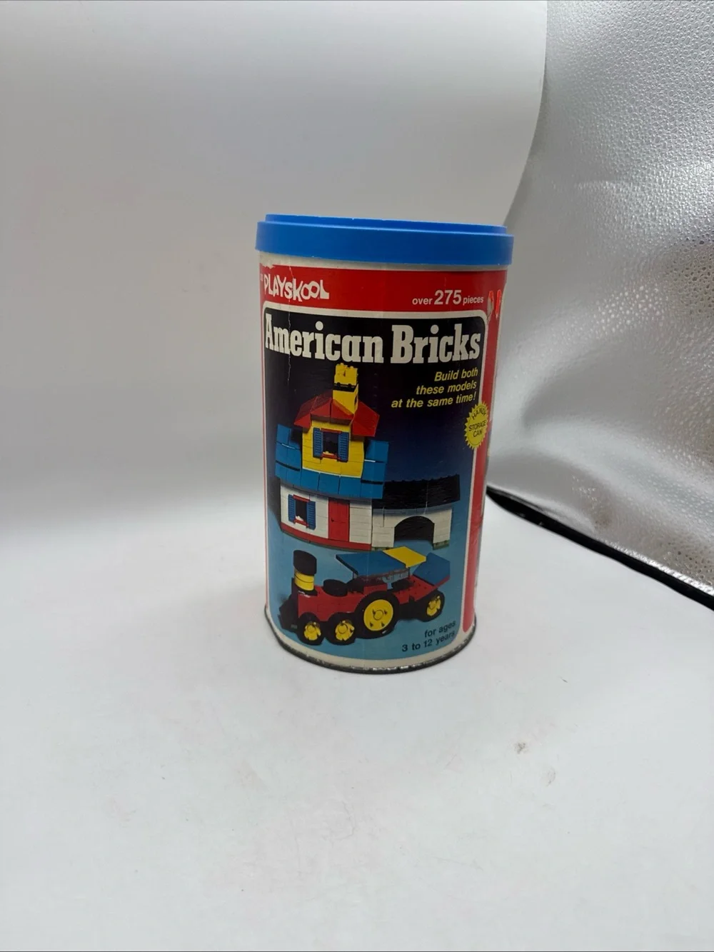 1976 Vintage Playskool American Bricks 275+ pieces with Storage Can Vintage Toy